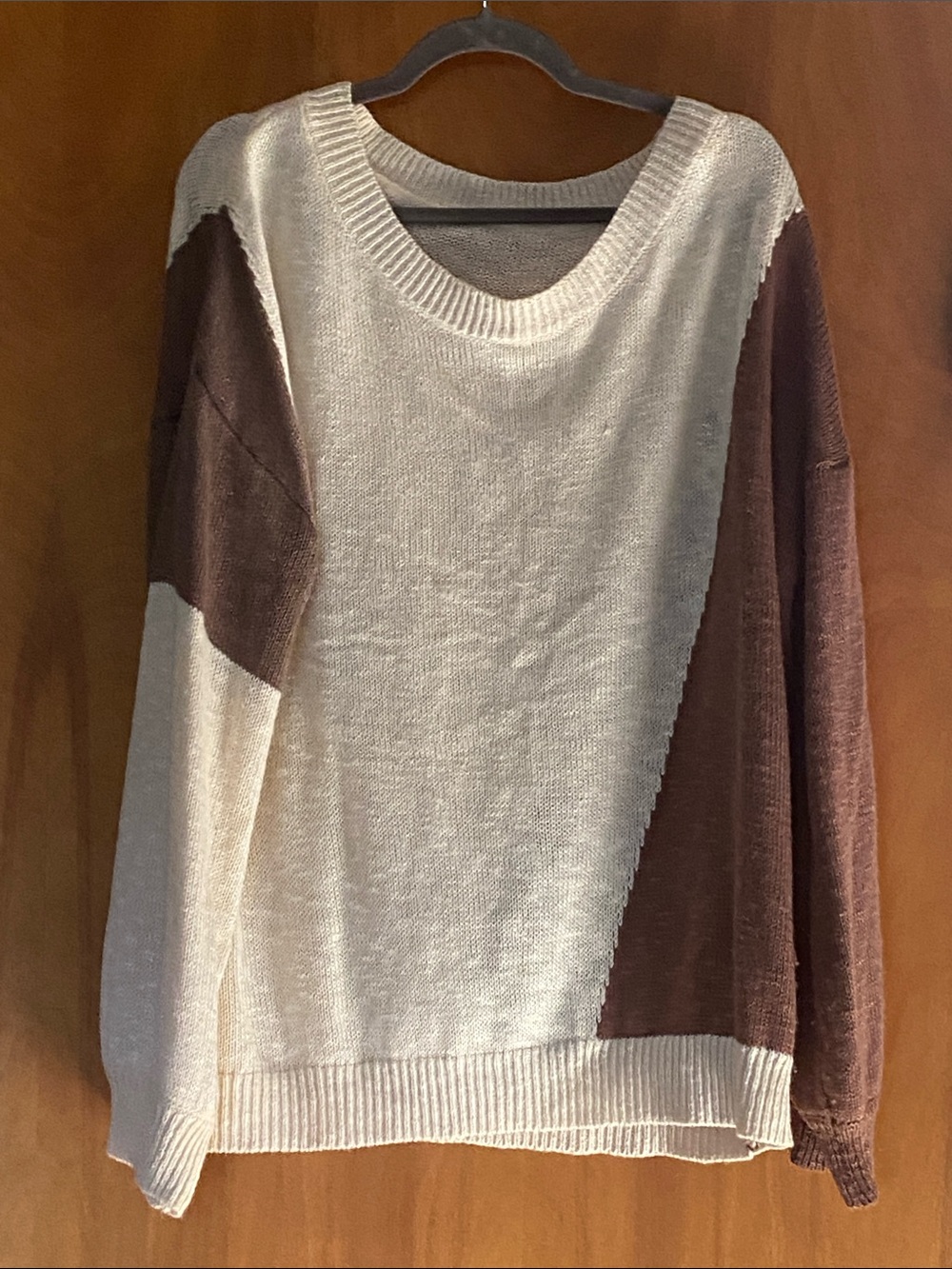 Colorblock Cream and Brown Women's Knit Sweater